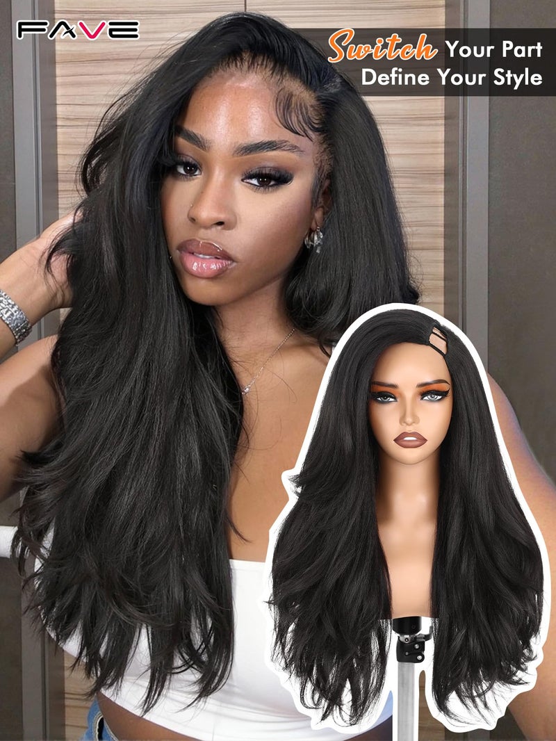 FAVE 26 Inch Yaki Curly V Part Wig Glueless Layered Half Wigs for Black Women Lightweight Synthetic Wigs Heat-Resistant Hair Replacement Wig Wear And Go - Image 3